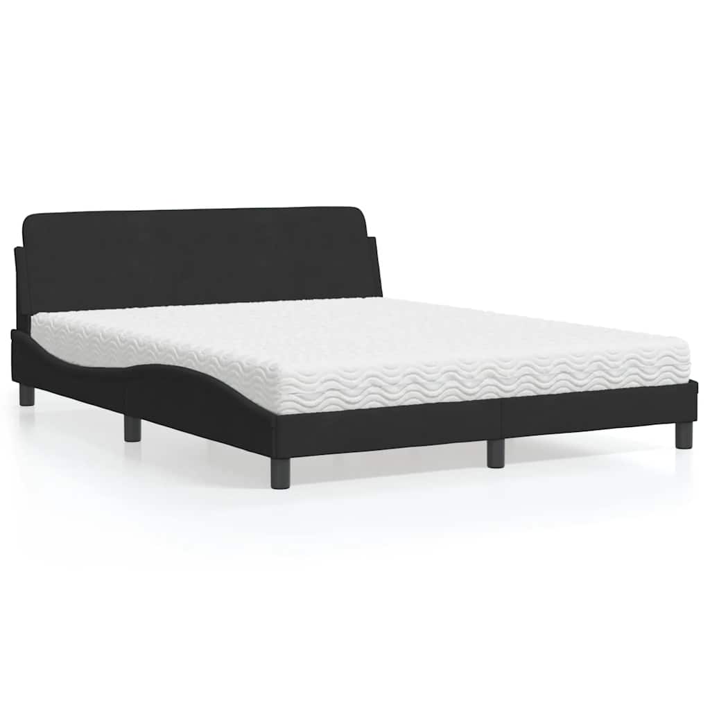 Schwarzes Samtbett mit Matratze 160x200 cm