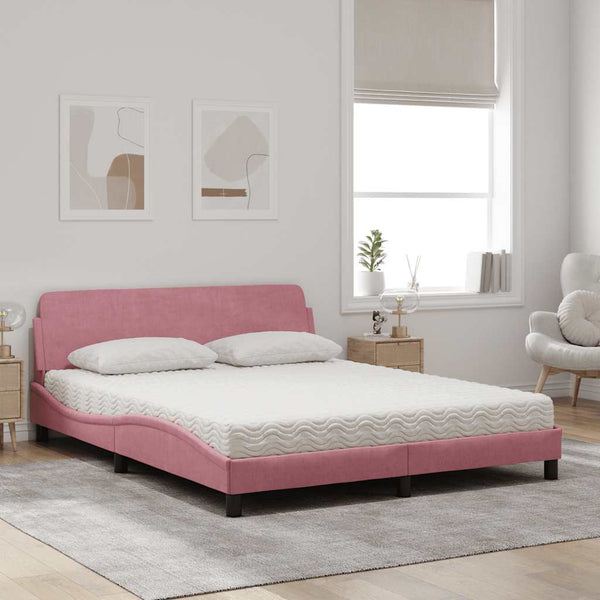Bett mit Matratze Dover Rosa 160x200 cm Samt