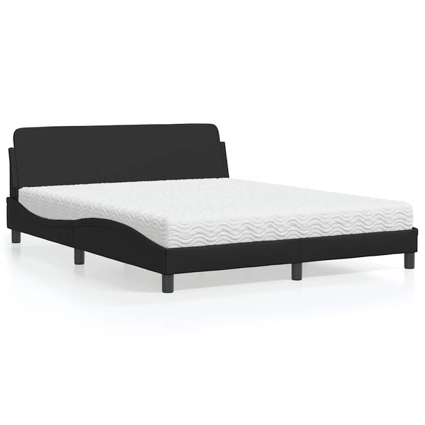 Bett mit Matratze Schwarz 160x200 cm Kunstleder