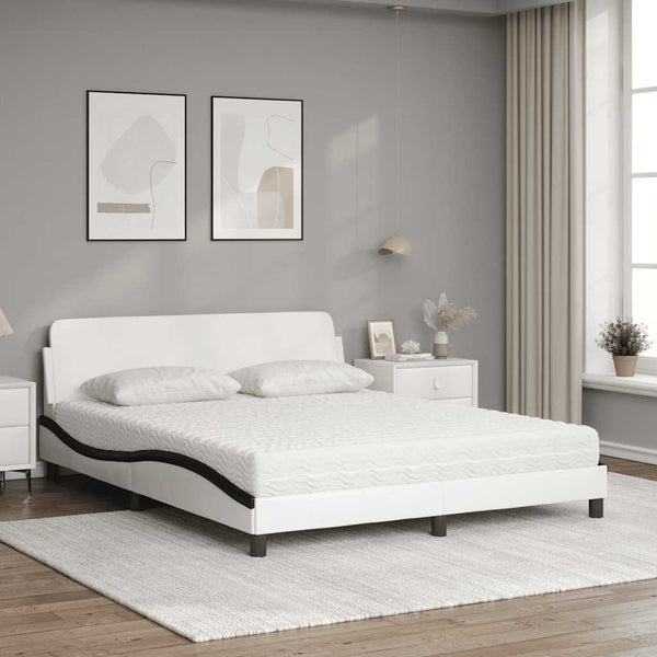 Bett mit Matratze 160x200 cm Kunstleder Weiß/Schwarz