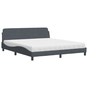 Dunkelgraues Samtbett mit Matratze 180x200 cm