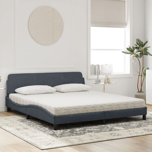 Dunkelgraues Samtbett mit Matratze 180x200 cm