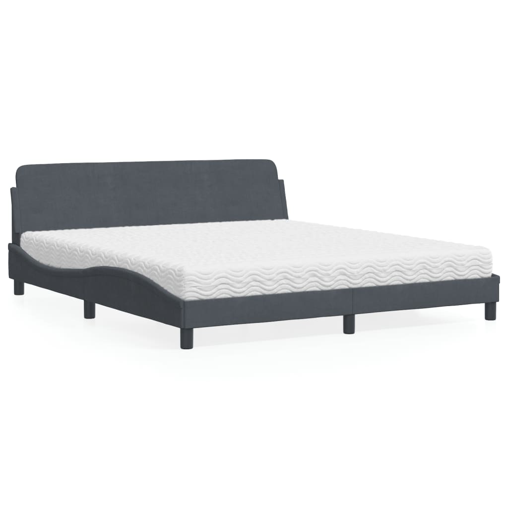 Dunkelgraues Samtbett mit Matratze 180x200 cm
