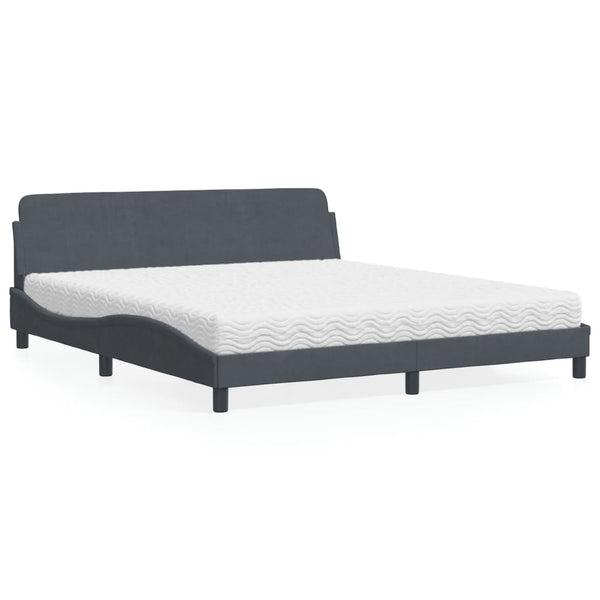 Dunkelgraues Samtbett mit Matratze 180x200 cm