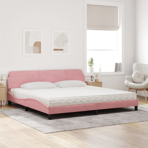 Bett mit Matratze Dover Rosa Samt 200x200 cm