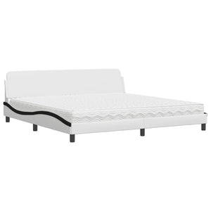 Bett mit Matratze 200x200 cm Kunstleder Weiß/Schwarz