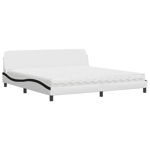 Bett mit Matratze 200x200 cm Kunstleder Weiß/Schwarz