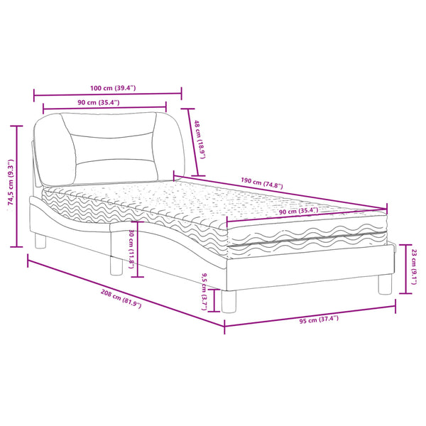 Bett mit Matratze Dunkelgrau 90x190 cm