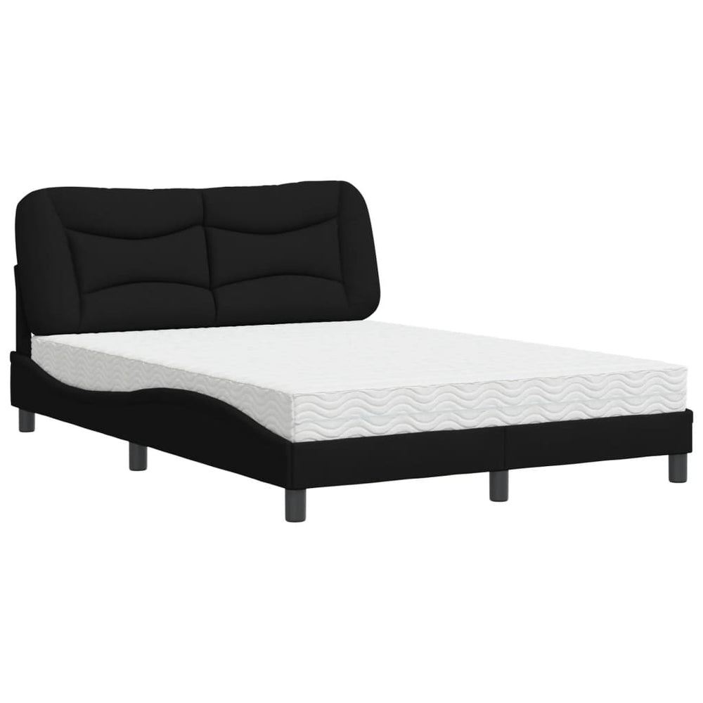 Schwarzes Stoffbett mit Matratze 140x190 cm