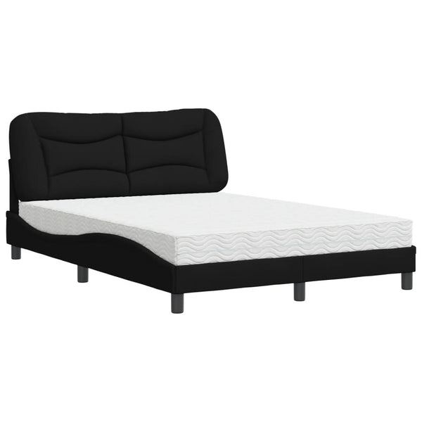 Schwarzes Stoffbett mit Matratze 140x190 cm
