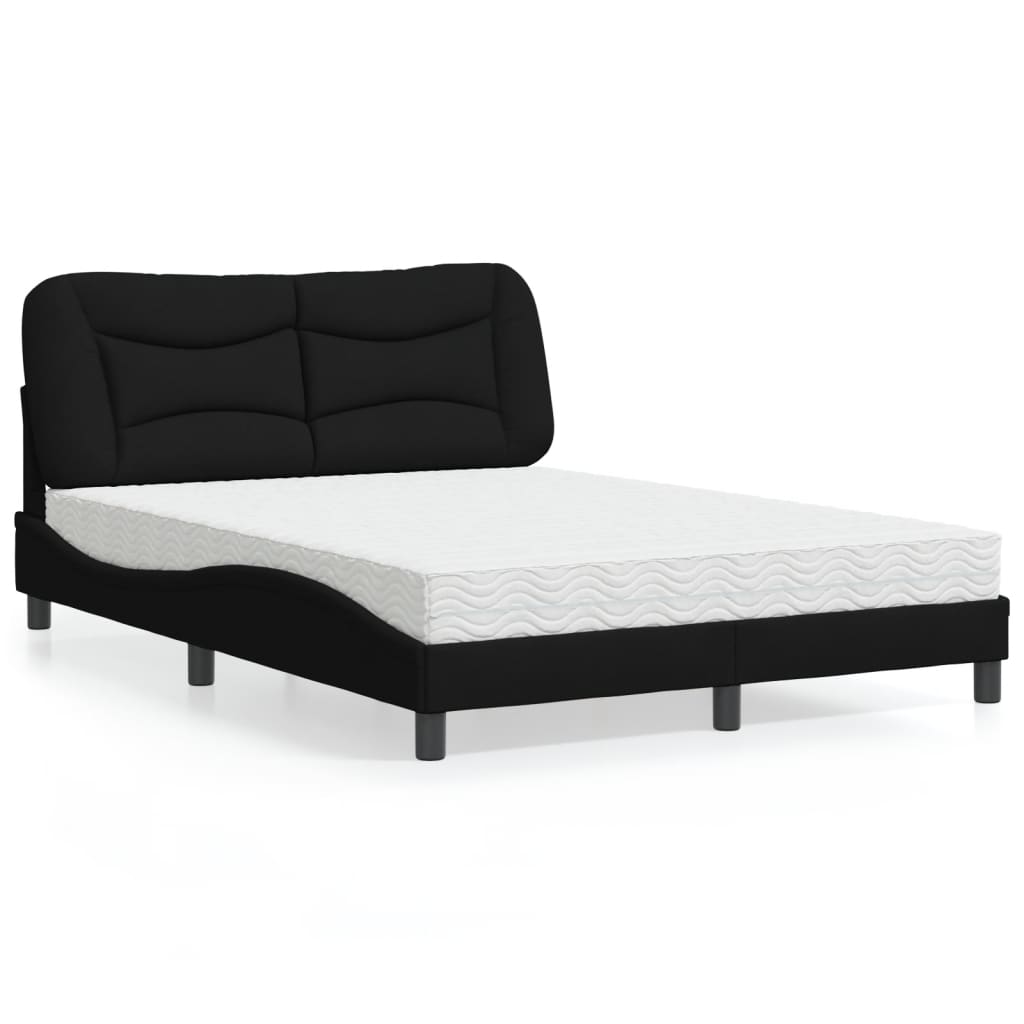 Schwarzes Stoffbett mit Matratze 140x190 cm
