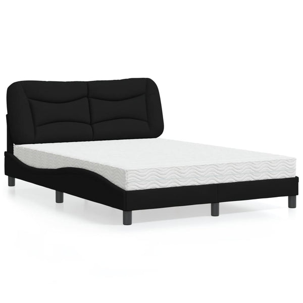 Schwarzes Stoffbett mit Matratze 140x190 cm