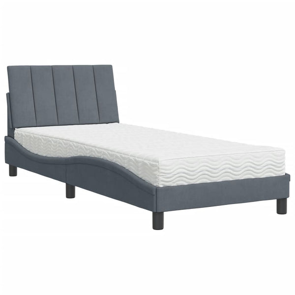 Bett mit Matratze Hanko Dunkelgrau Samt 80x200