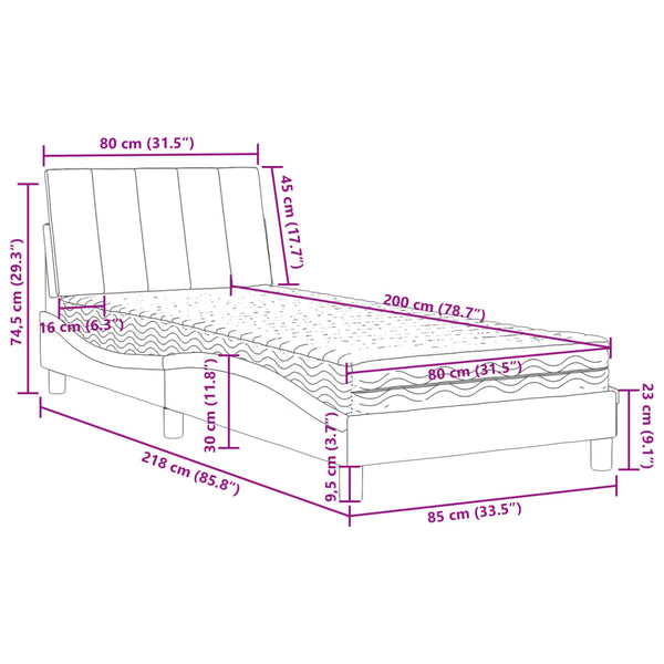 Bett mit Matratze Hanko Dunkelgrau Samt 80x200