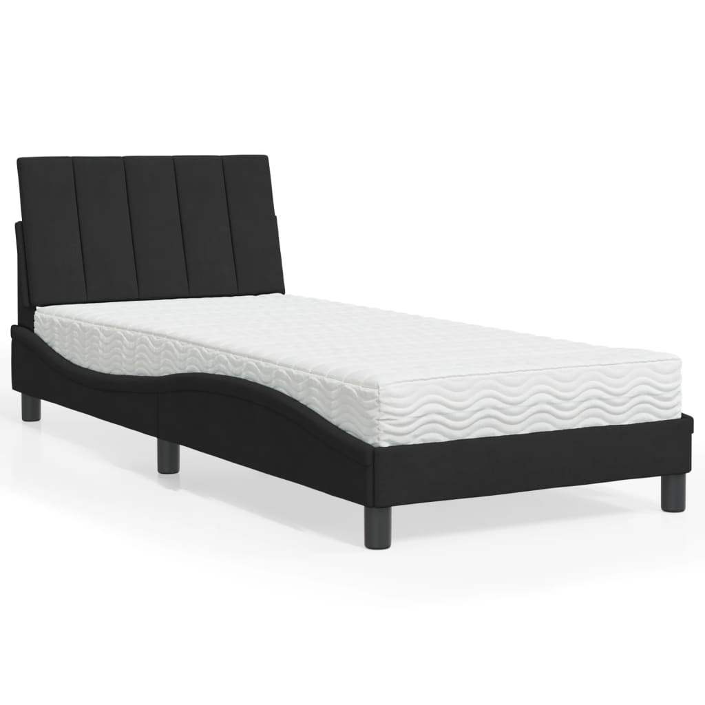 Schwarzes Samtbett mit Matratze 80x200 cm