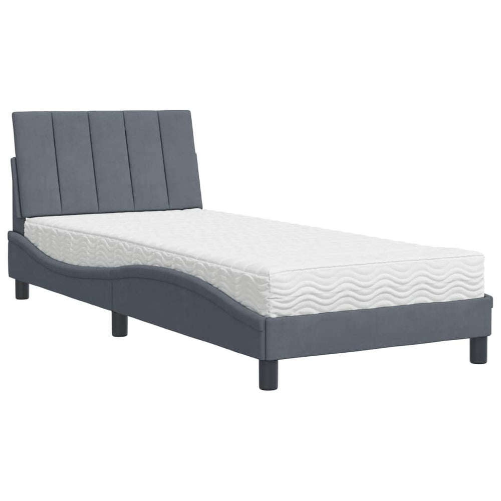 Bett mit Matratze Hanko Dunkelgrau Samt 90x190 cm