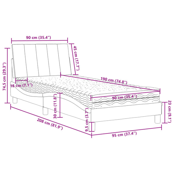 Bett mit Matratze Hanko Schwarz 90x190 cm Samt