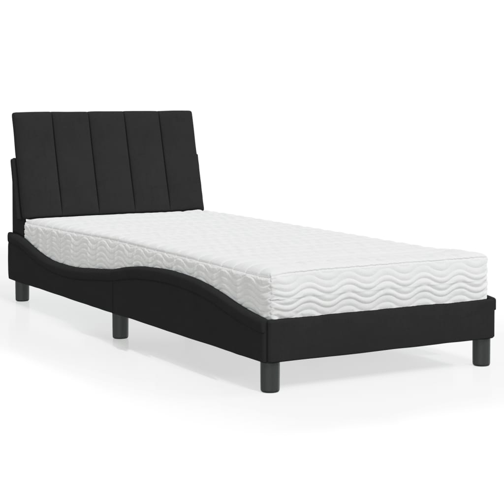 Bett mit Matratze Hanko Schwarz 90x190 cm Samt