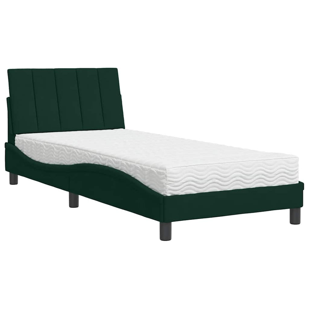 Bett mit Matratze Hanko Dunkelgrün 90x190 cm Samt