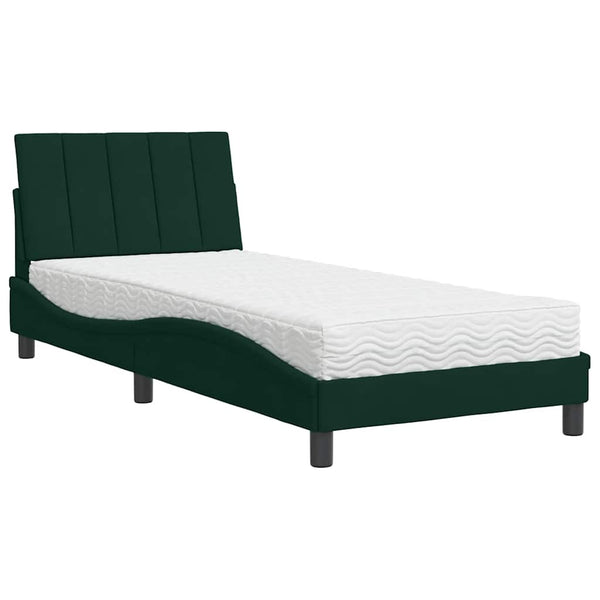 Bett mit Matratze Hanko Dunkelgrün 90x190 cm Samt