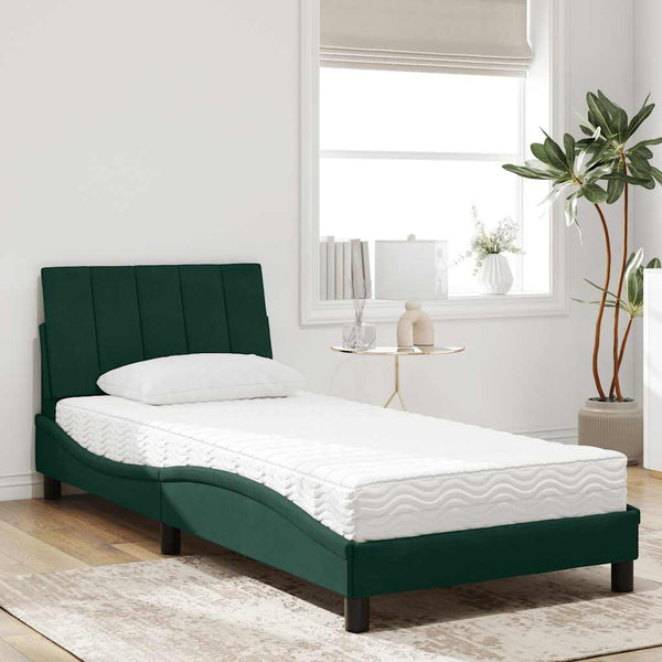 Bett mit Matratze Hanko Dunkelgrün 90x190 cm Samt
