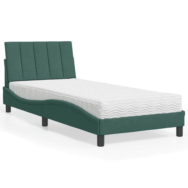 Bett mit Matratze Hanko Dunkelgrün 90x190 cm Samt