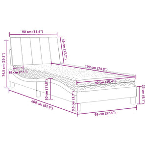 Bett mit Matratze Hanko Blau 90x190 cm Samt