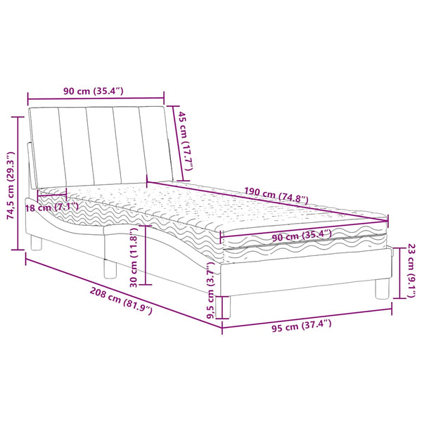Bett mit Matratze Hanko Blau 90x190 cm Samt