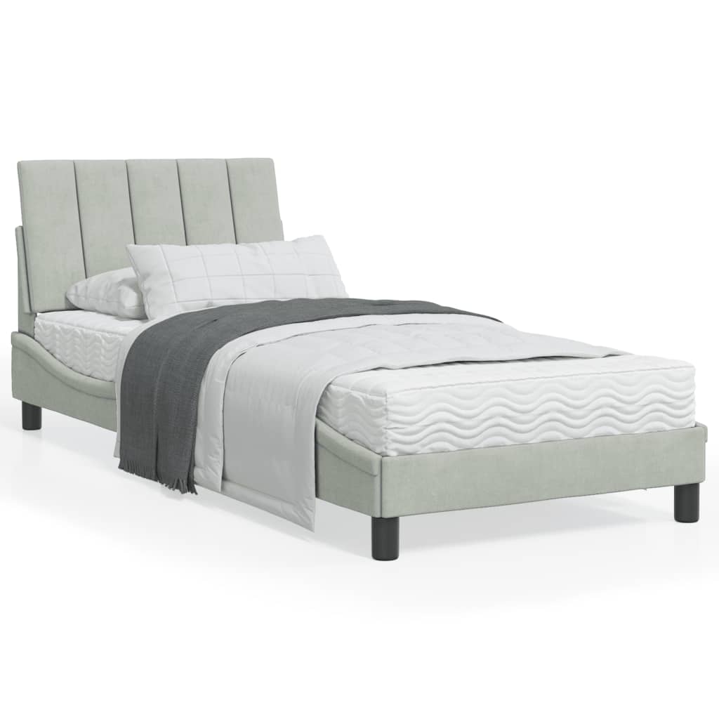 Bett mit Matratze Hanko Hellgrau Samt 90x200 cm