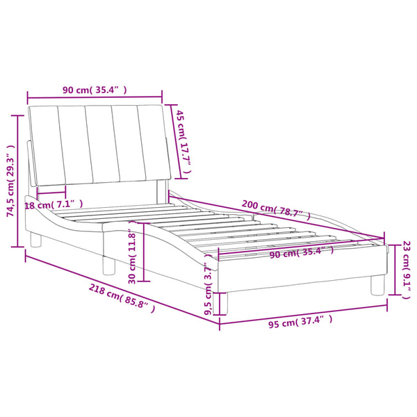 Bett mit Matratze Hanko Dunkelgrau 90x200 cm