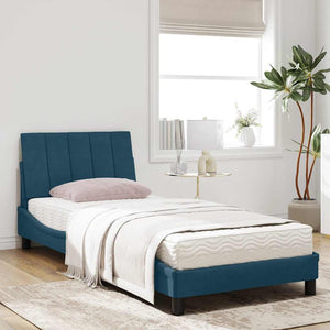 Bett mit Matratze Hanko Blau 90x200 cm Samt