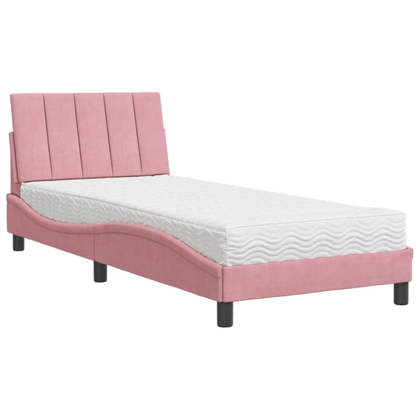 Bett mit Matratze Hanko Rosa 90x200 cm Samt