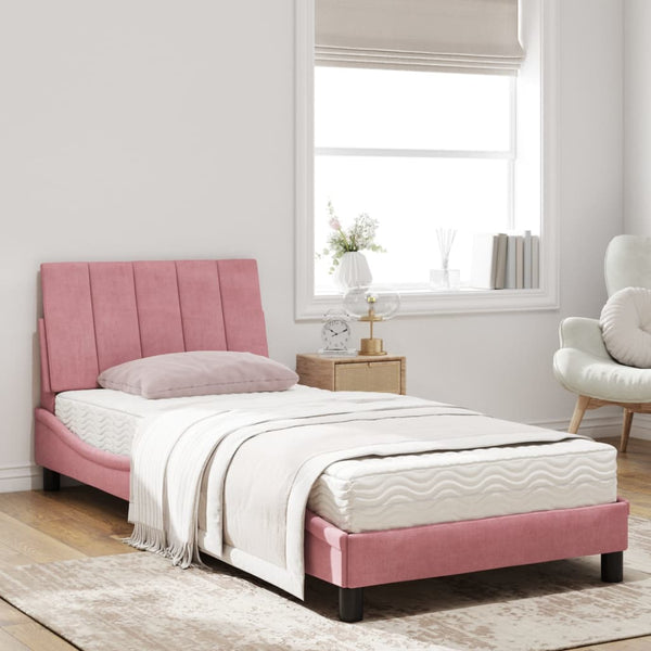 Bett mit Matratze Hanko Rosa 90x200 cm Samt