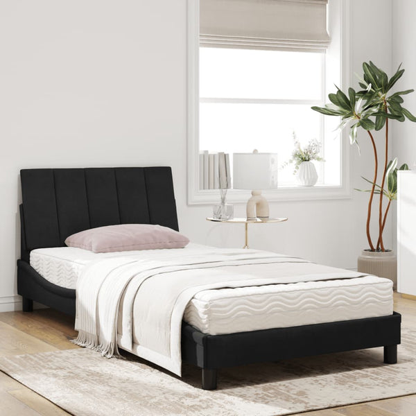 Schwarzes Samtbett mit Matratze 100x200 cm