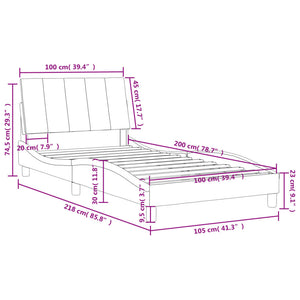 Schwarzes Samtbett mit Matratze 100x200 cm