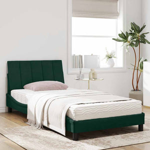 Dunkelgrünes Samtbett mit Matratze 100x200 cm