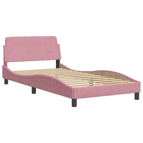 Rosa Samt Bett mit Matratze 100x200 cm