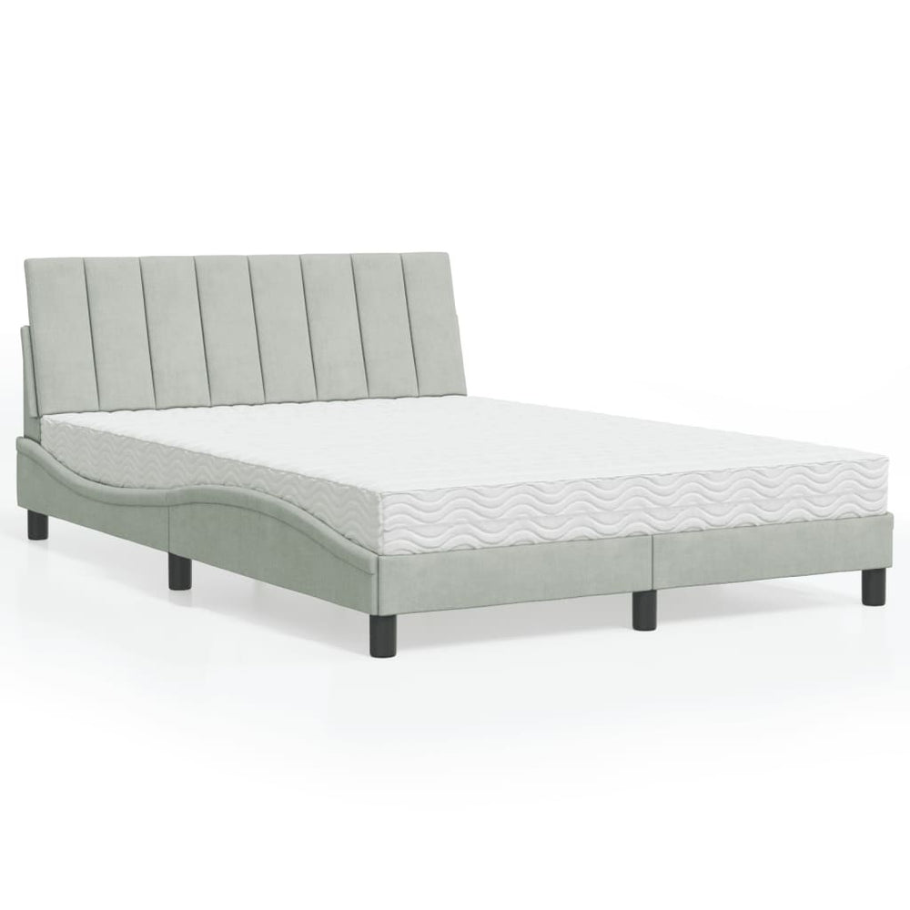 vidaXL Lit avec matelas « Hanko » gris clair 140x190 cm velours