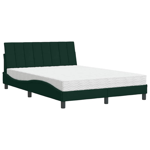 vidaXL Lit avec matelas « Hanko » Vert foncé 140x190 cm Velours