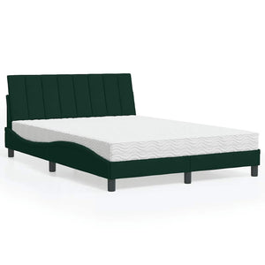 vidaXL Lit avec matelas « Hanko » Vert foncé 140x190 cm Velours