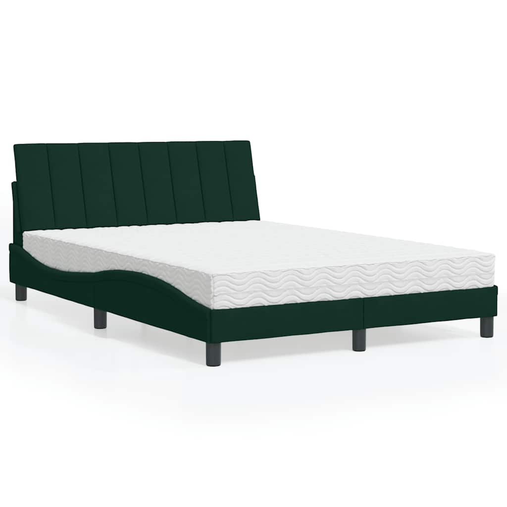 vidaXL Lit avec matelas « Hanko » Vert foncé 140x190 cm Velours