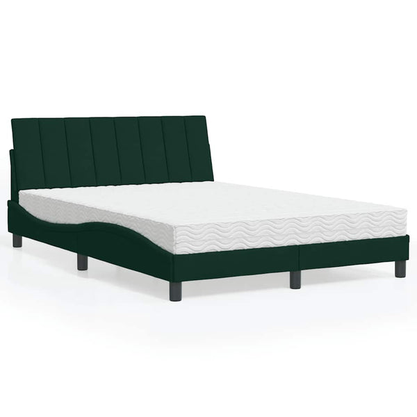 vidaXL Lit avec matelas « Hanko » Vert foncé 140x190 cm Velours