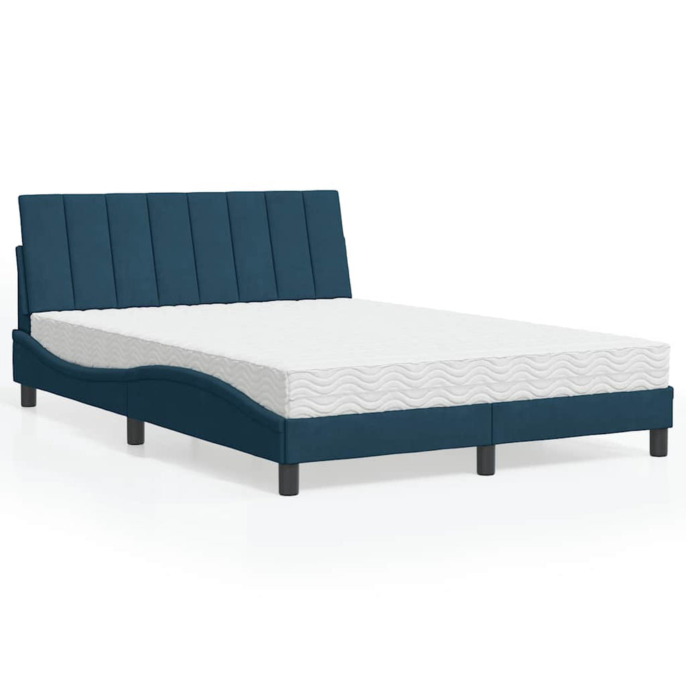 Bett mit Matratze Hanko Blau Samt 140x190 cm