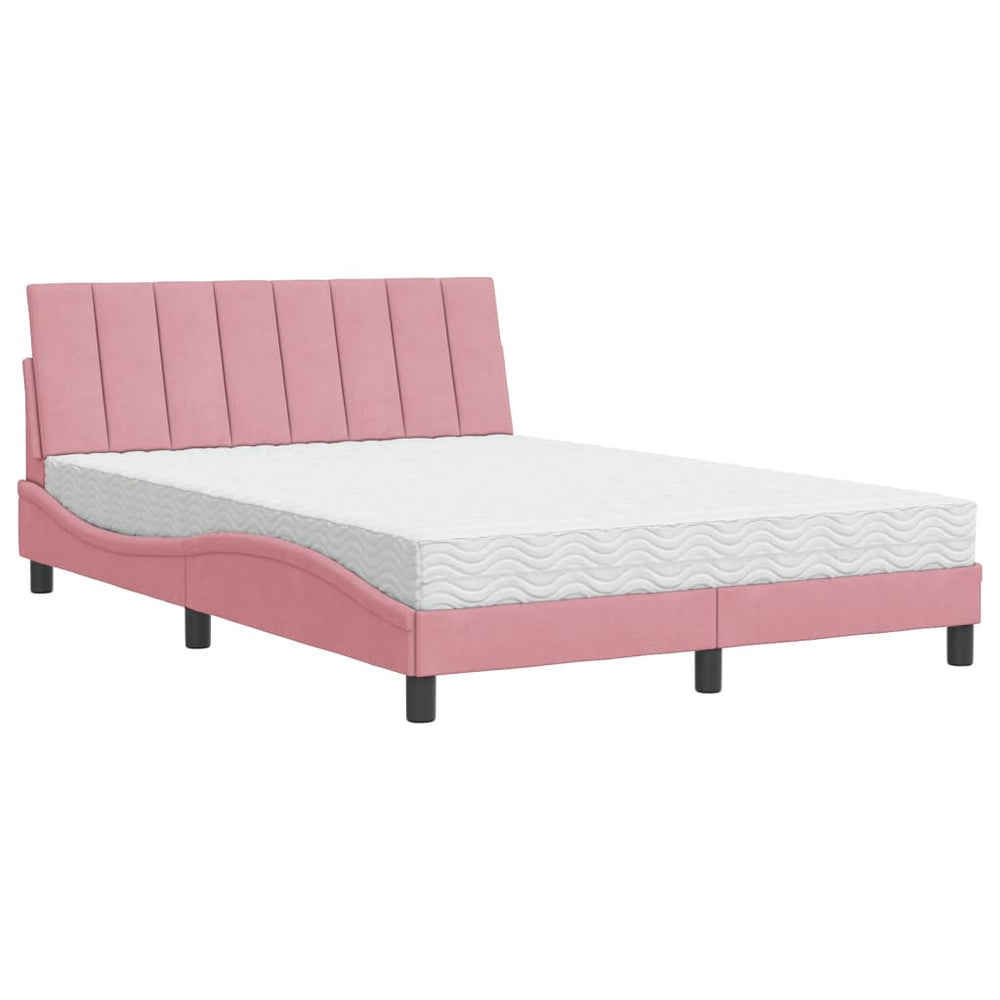 vidaXL Lit avec matelas « Hanko » rose 140x190 cm velours