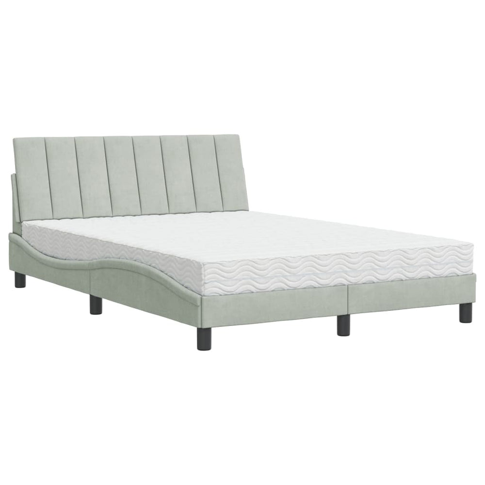 vidaXL Lit avec matelas "Hanko" gris clair 140x200 cm Velours
