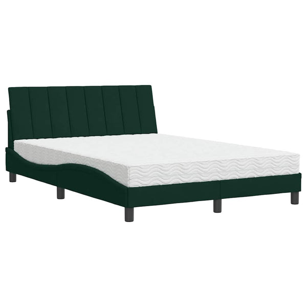 vidaXL Lit avec matelas « Hanko » Vert foncé 140x200 cm Velours