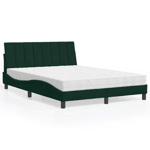vidaXL Lit avec matelas « Hanko » Vert foncé 140x200 cm Velours