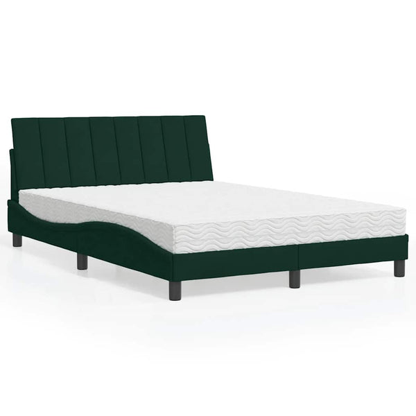 vidaXL Lit avec matelas « Hanko » Vert foncé 140x200 cm Velours