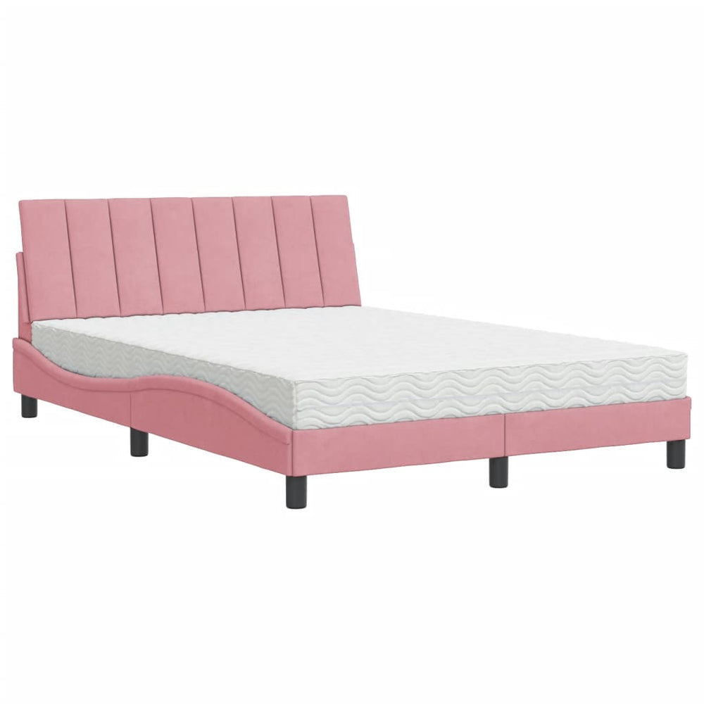 vidaXL Lit avec matelas « Hanko » Rose 140x200 cm Velours