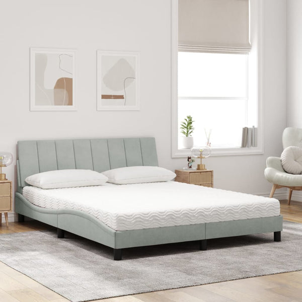 vidaXL Lit avec matelas « Hanko » gris clair 160 x 200 cm velours
